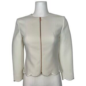 Ted Baker Heraly Scalloped Hem Cropped Jacket 0 Off White Zipper Front Wedding